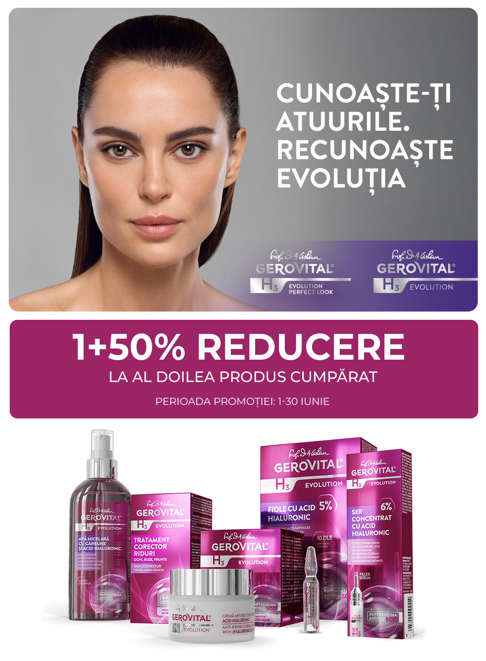 Promotie cu 50% reducere la al doilea produs Gerovital H3 Evolution