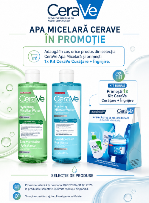 Promotie cu produs bonus la CeraVe Apa Micelara