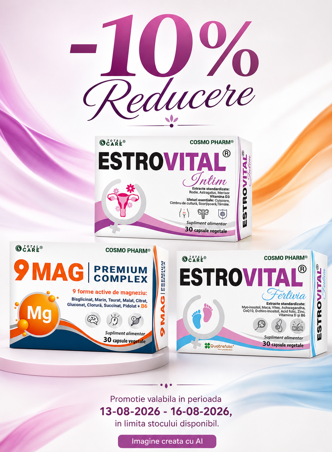 Promotie cu voucher aplicat in cos 10% la Cosmo Pharm