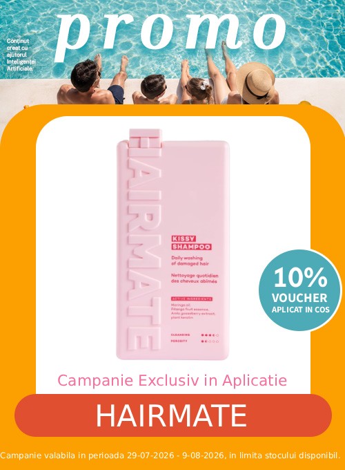 Promotie cu voucher aplicat in cos 10% la Hairmate Exclusiv in Aplicatie