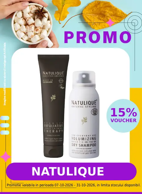 Promotie cu voucher aplicat in cos 15% la Natulique