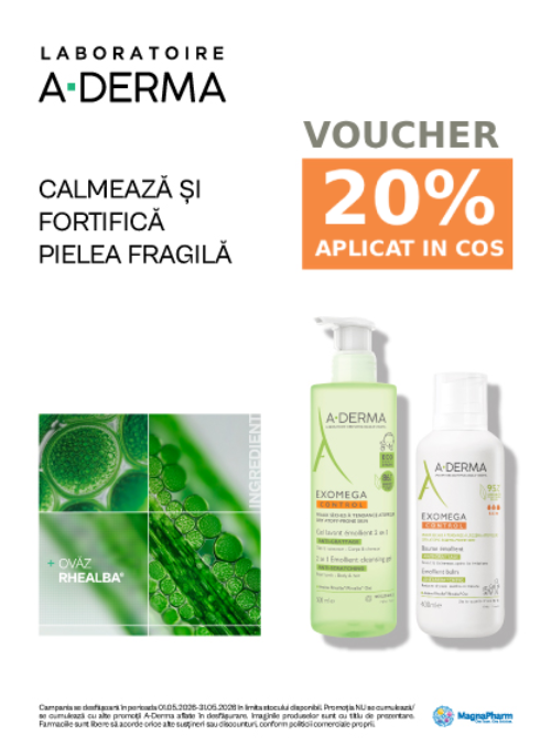 Promotie cu voucher aplicat in cos 20% la Aderma