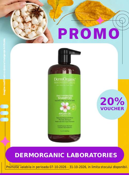 Promotie cu voucher aplicat in cos 20% la DermOrganic
