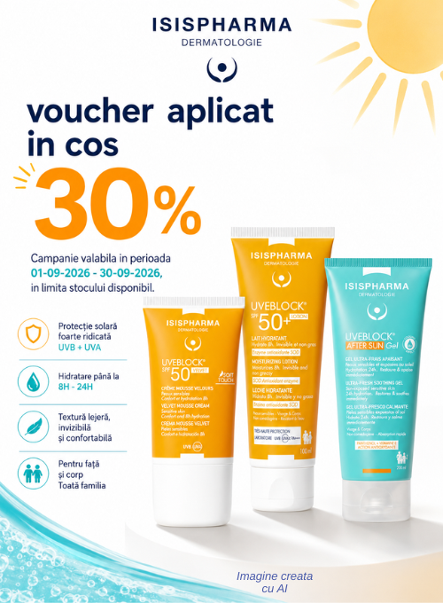 Promotie cu voucher aplicat in cos 30% la Isispharma