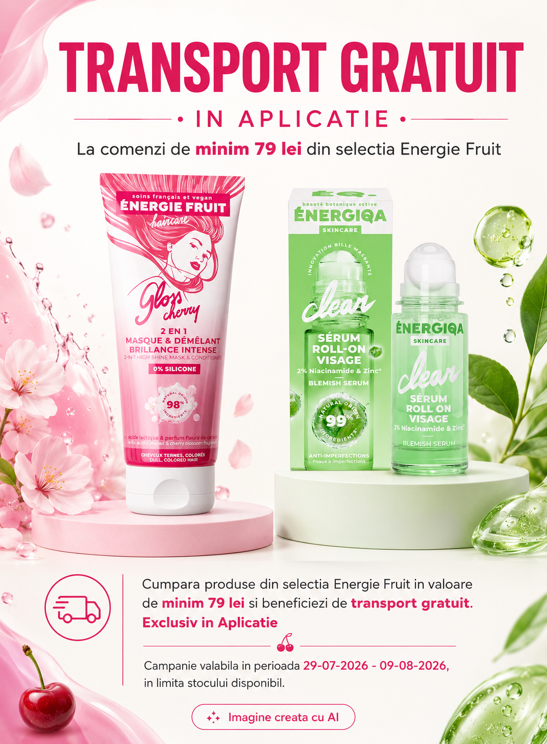 Transport gratuit la Energie Fruit Exclusiv in Aplicatie