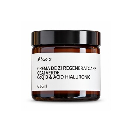 Crema de zi pentru hidratare & suplete Ceai verde, COQ10 & Acid hialuronic, 60ml, Sabio