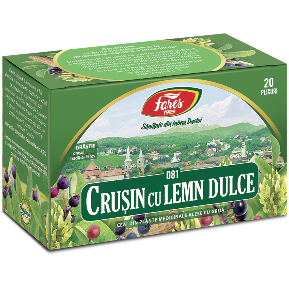 Ceai de Crusin si lemn dulce, 20 plicuri, Fares