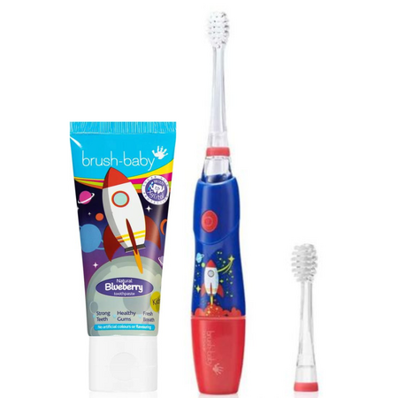 Pachet Periuta de dinti KidzSonic Racheta + Pasta de dinti afine Baby Brush