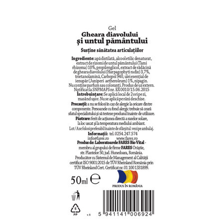 Gel ghiara diavolului si untul pamantului, 50 ml, Fares 721465