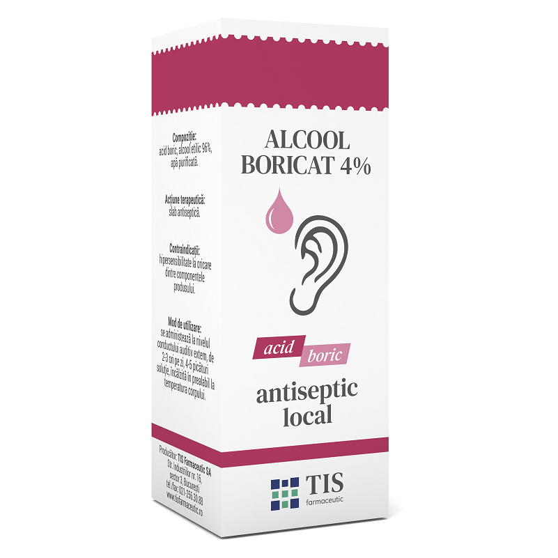 Alcool boricat 4%, 25 ml, Tis Farmaceutic