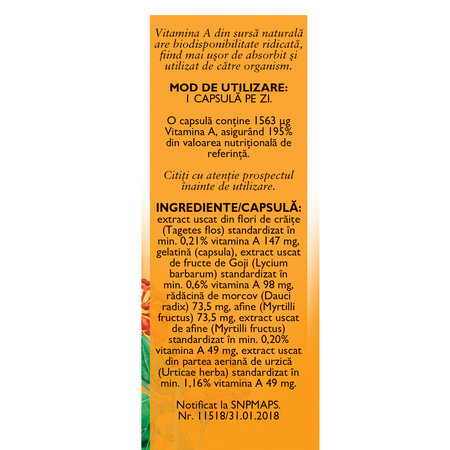 Vitamina A naturala, 30 capsule, Fares 721837