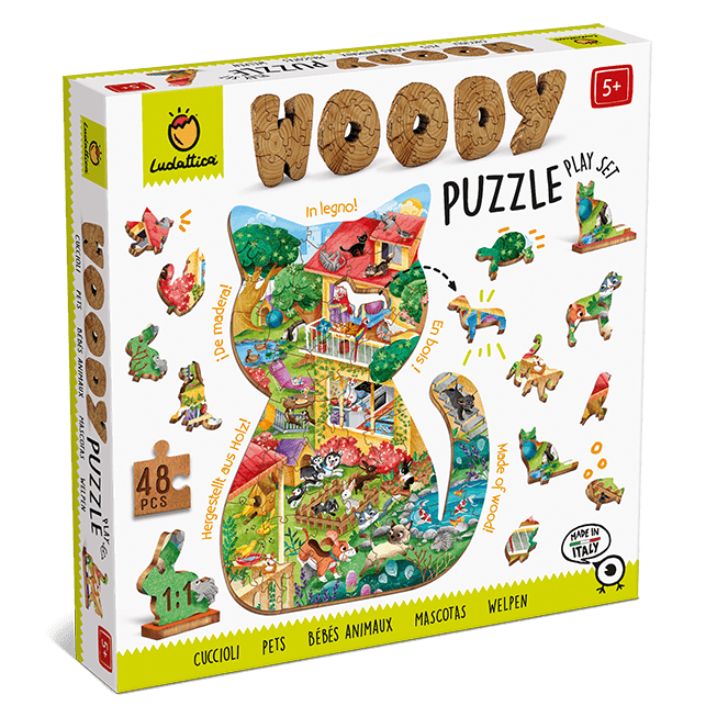 Puzzle din lemn Animale de Companie Woody, +3 ani, 48 piese, Ludattica