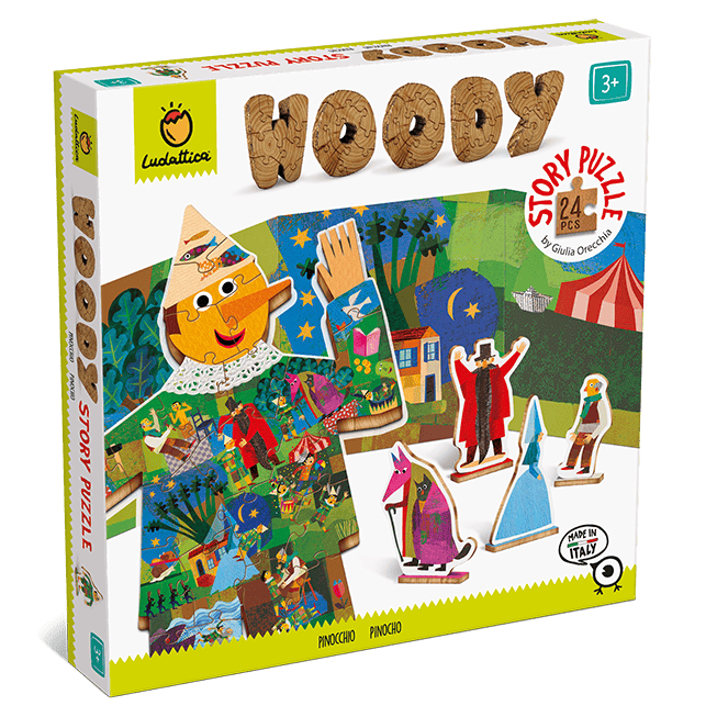 Puzzle din lemn Povesti Pinocchio Woody, +3 ani, Ludattica