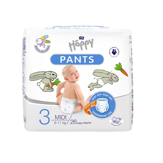 Scutece Pants Midi, Nr.3, 6-11 kg, 26 bucati, Happy