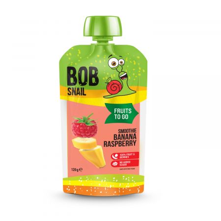 BOB SNAIL SMOOTHIE NATURAL DIN FRUCTE BANANE SI ZMEURA 120 GR