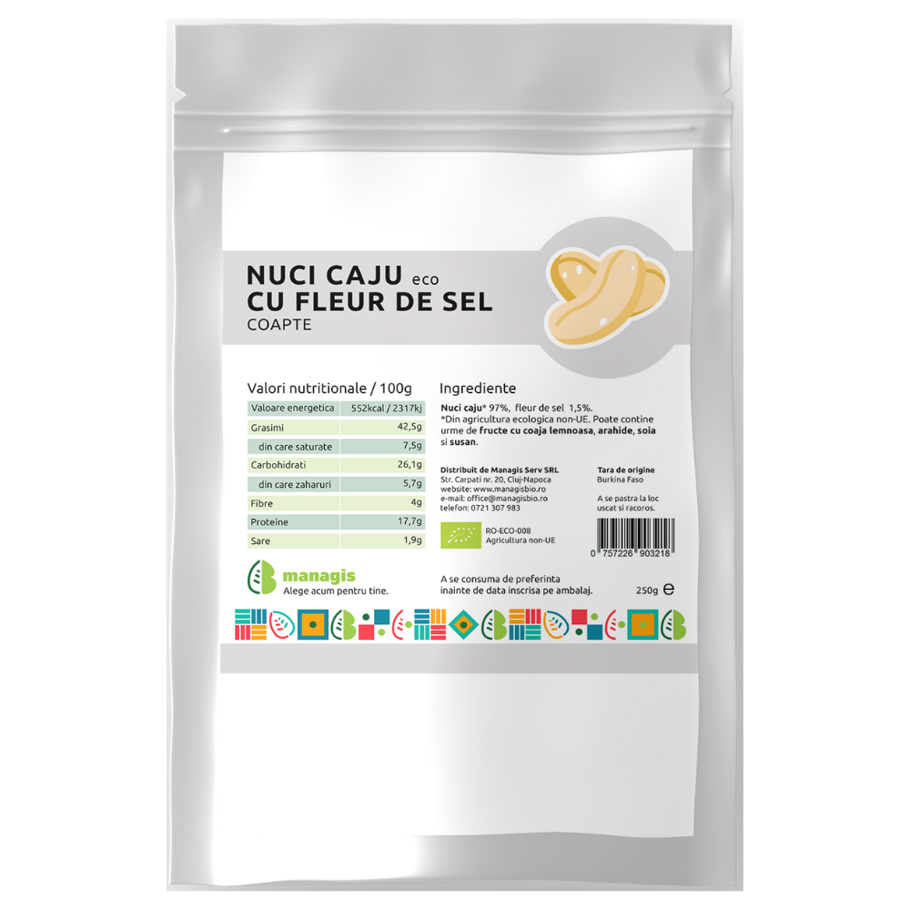 Nuci Caju Bio cu Fleur de Sel coapte, 250 g, Kasana