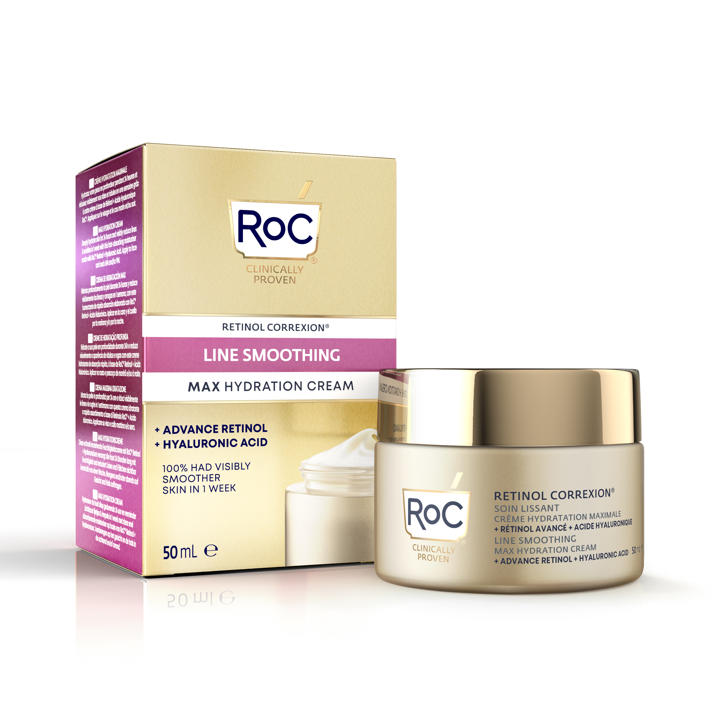 Crema cu hidratare intensa si acid hialuronic Retinol Correxion Line Smoothing, 50 ml, ROC