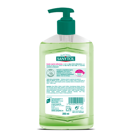 Sapun lichid antibacterian hidratant, 250 ml, Aloe Vera si Ceai Verde, Sanytol 593742