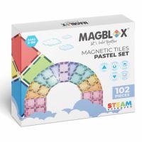 Set piese magnetice transparente pentru constructie, 3 ani+, Pastel, 102 piese, Magblox