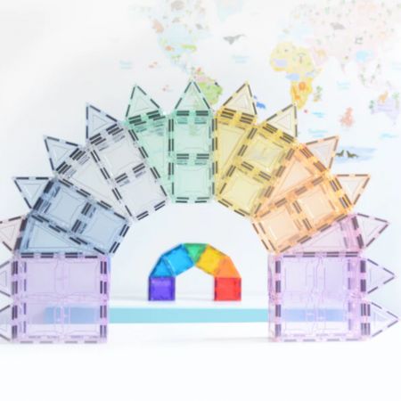 Set piese magnetice transparente pentru constructie, 3 ani+, Pastel, 66 piese, Magblox 590246