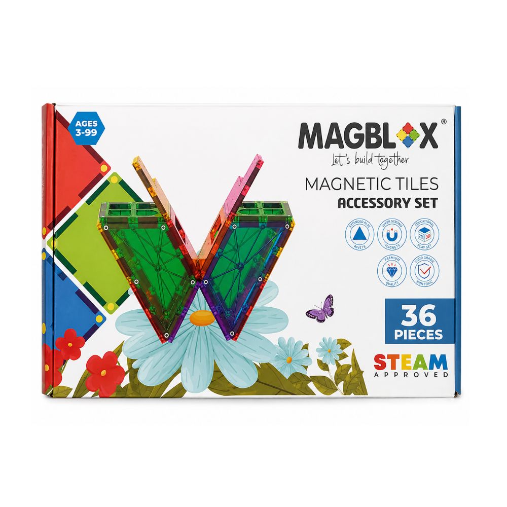 Set piese si accesorii magnetice pentru contructie, +3 ani, 36 piese, Magblox