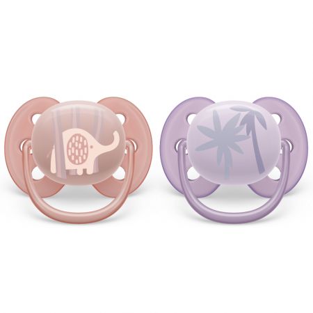 Suzeta Ultra Soft Philips Avent, 0-6 luni, 2 bucati, Roz si Mov cu Desen, SCF091/09, Philips