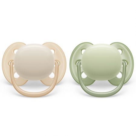 Suzeta Ultra Soft Philips Avent, 0-6 luni, 2 bucati, Verde si Galben, SCF091/05, Philips