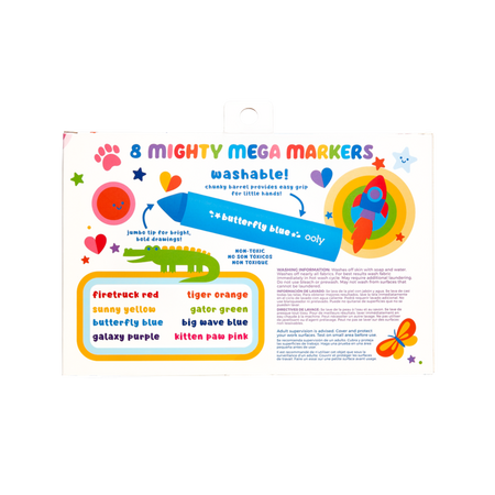 Carioci lavabile cu varf triunghiular Mighty Mega, 3 ani+, 8 buc, Ooly 590308
