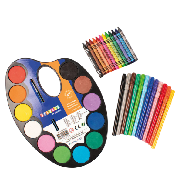 Set acuarele, carioci si creioane colorate, Playbox