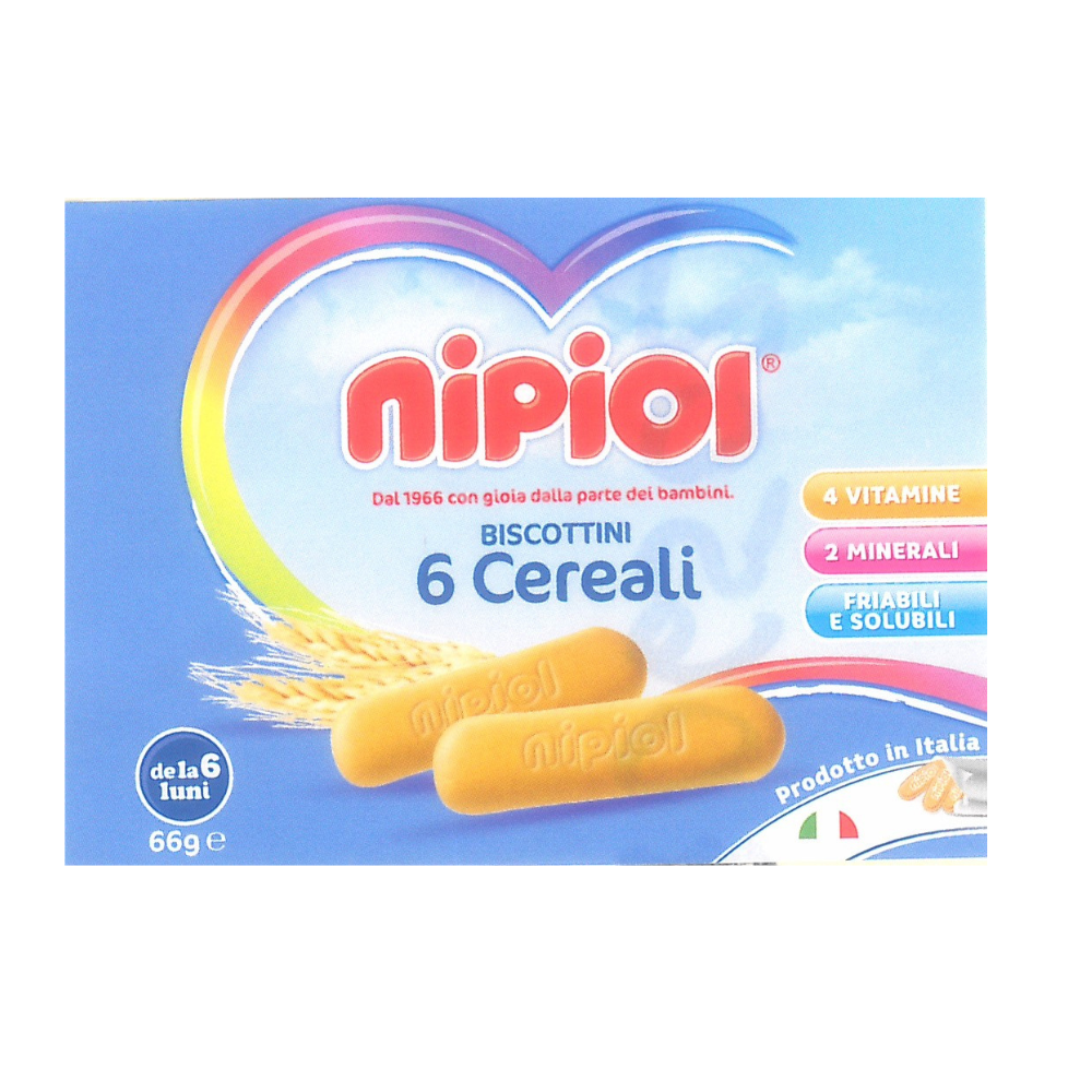 Biscuiti cu 6 cereale, +6 luni, 66 g, Nipiol