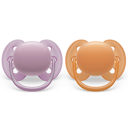 Suzete Ultra Soft Philips Avent, 6-18 luni, 2 bucati, Roz si Portocaliu, SCF091/33, Philips