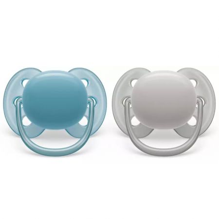 Suzete Ultra Soft Philips Avent, 6-18 luni, 2 bucati, Bleu si Gri, SCF091/17, Philips