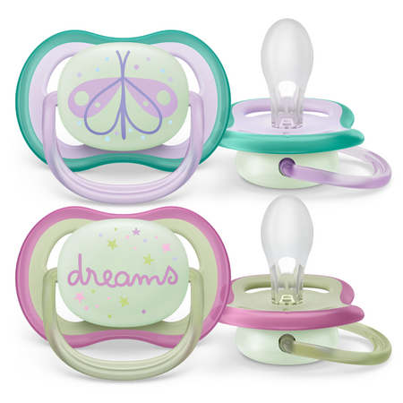 Suzete ultra air cu buton fosforescent Philips Avent, 0-6 luni, 2 bucati, SCF376/19, Philips 590880