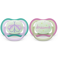 Suzete ultra air cu buton fosforescent Philips Avent, 0-6 luni, 2 bucati, SCF376/19, Philips
