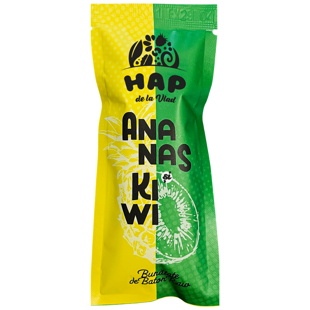 Baton raw vegan cu ananas si kiwi, 45g, Hap de la Vlad