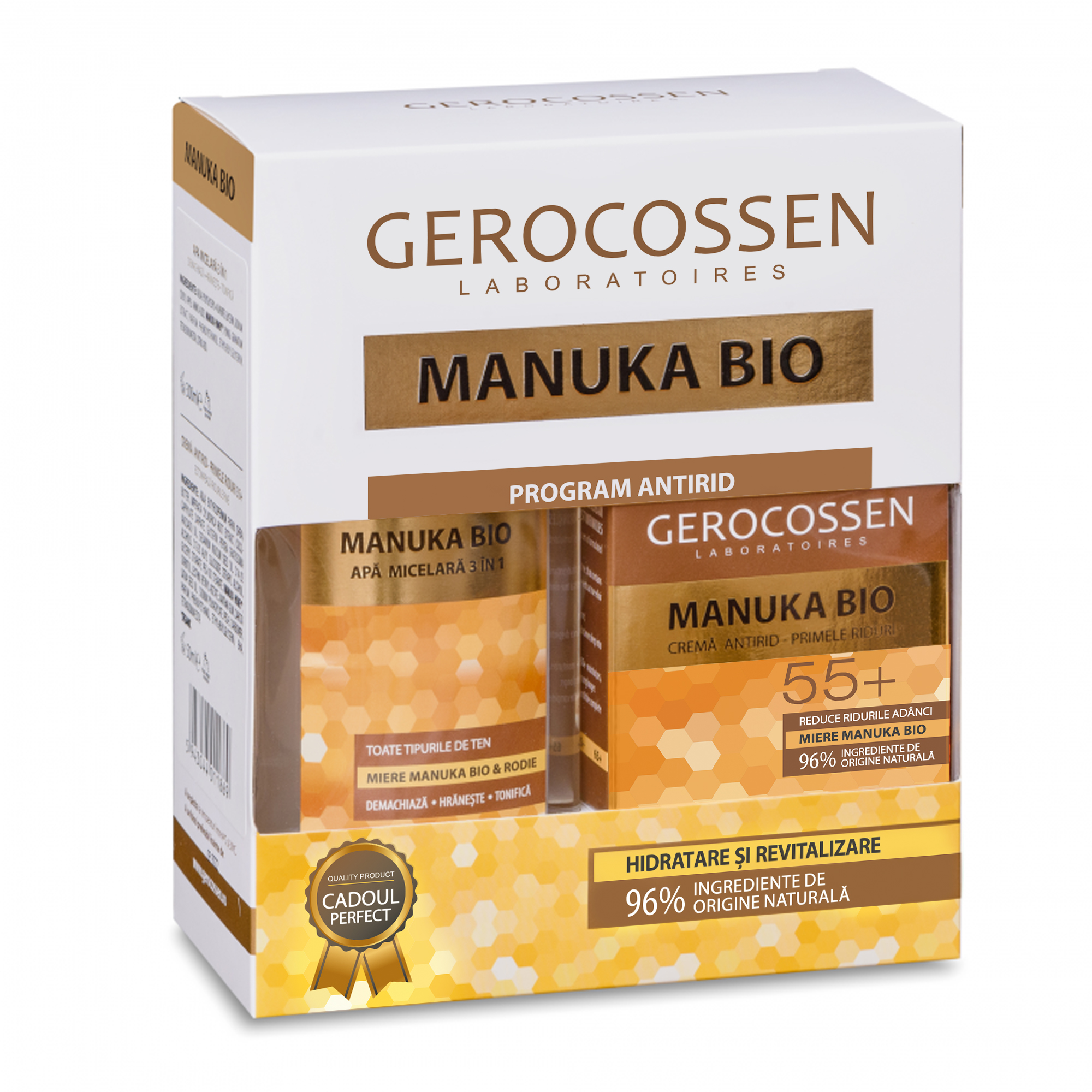 Pachet Crema antirid riduri profunde +55, 50 ml + Apa micelara 300 ml Manuka Bio, Gerocossen