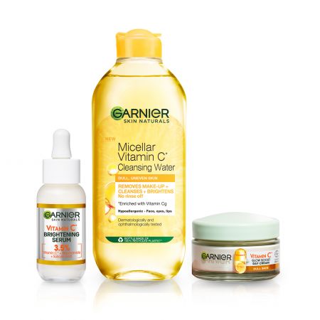 Serum cu vitamina C + Crema de zi cu vitamina C + Apa micelara cu vitamina C