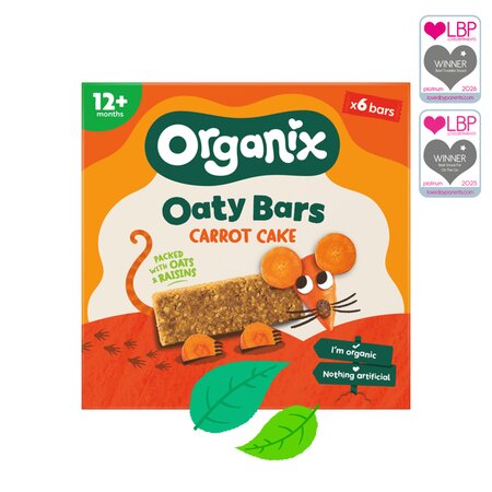 Batoane ecologice din ovaz integral, Morcov si Mere, 12 luni+, 6 batoane x 23 g, Organix 824777