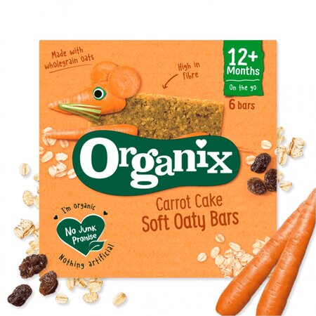 Batoane Bio din ovaz integral cu morcov si mere, 12 luni+, 6 batoane x 23 g, Organix 591852