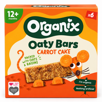 Batoane Bio din ovaz integral cu morcov si mere, 12 luni+, 6 batoane x 23 g, Organix