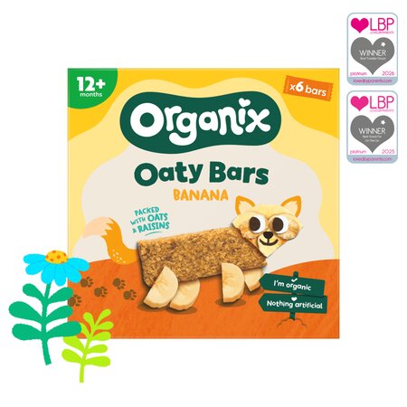 Batoane ecologice din ovaz integral cu banane, 12 luni+, 6 batoane x 23 g, Organix 824074