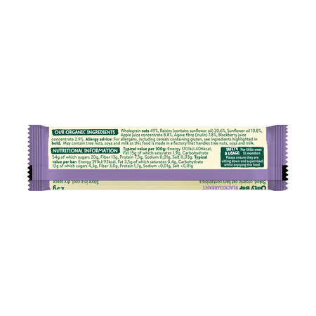 Baton ecologic din ovaz integral cu mere si coacaze negre, 12 luni+, 23 g, Organix 823043