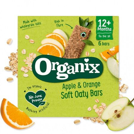 Batoane Bio din ovaz integral cu mere si portocale, +12 luni, 6 batoane x 23 g, Organix 591898
