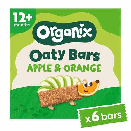 Batoane Bio din ovaz integral cu mere si portocale, +12 luni, 6 batoane x 23 g, Organix