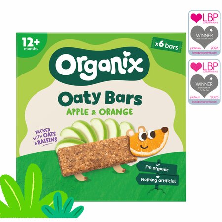 Batoane ecologice din ovaz integral, Mere si Portocale, 12 luni+, 6 batoane x 23 g, Organix 824784