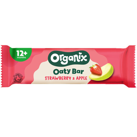Batoane ecologice din ovaz integral, Capsuni si mere, 12 luni+, 6 batoane x 23 g, Organix 824791