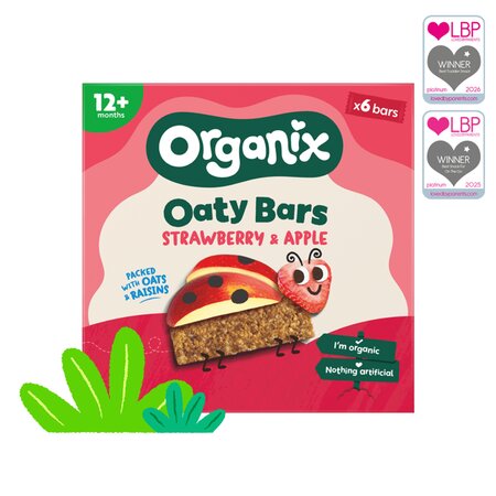 Batoane ecologice din ovaz integral, Capsuni si mere, 12 luni+, 6 batoane x 23 g, Organix 824793