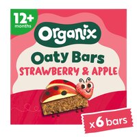 Batoane Bio din ovaz integral cu capsuni si mere, + 12 luni, 6 batoane x 23 g, Organix