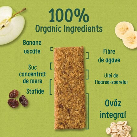 Baton ecologic din ovaz integral cu banane, 12 luni+, 23 g, Organix 823125
