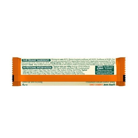 Baton ecologic din ovaz integral cu morcov si mere, 12 luni+, 23 g, Organix 823017